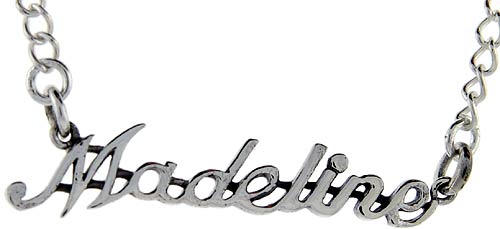 Sterling Silver Name Necklace Madeline 3/8 Inch, 17 Inches Long