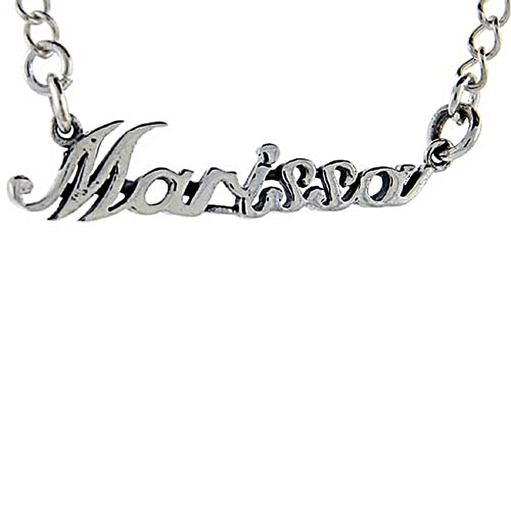 Sterling Silver Name Necklace Marissa 3/8 Inch, 17 Inches Long