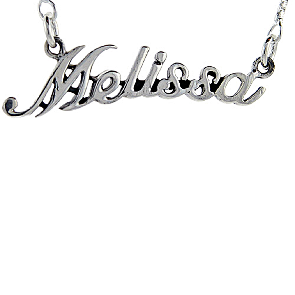 Sterling Silver Name Necklace Melissa 3/8 Inch, 17 Inches Long