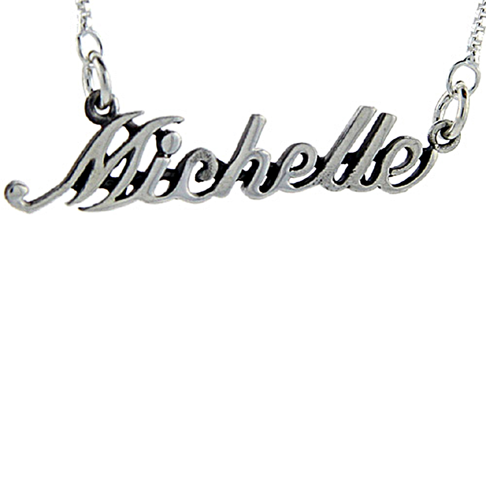 Sterling Silver Name Necklace Michelle 3/8 Inch, 17 Inches Long