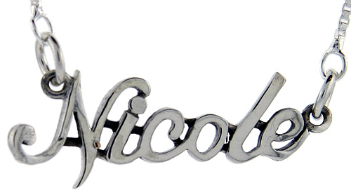 Sterling Silver Name Necklace Nicole 3/8 Inch, 17 Inches Long