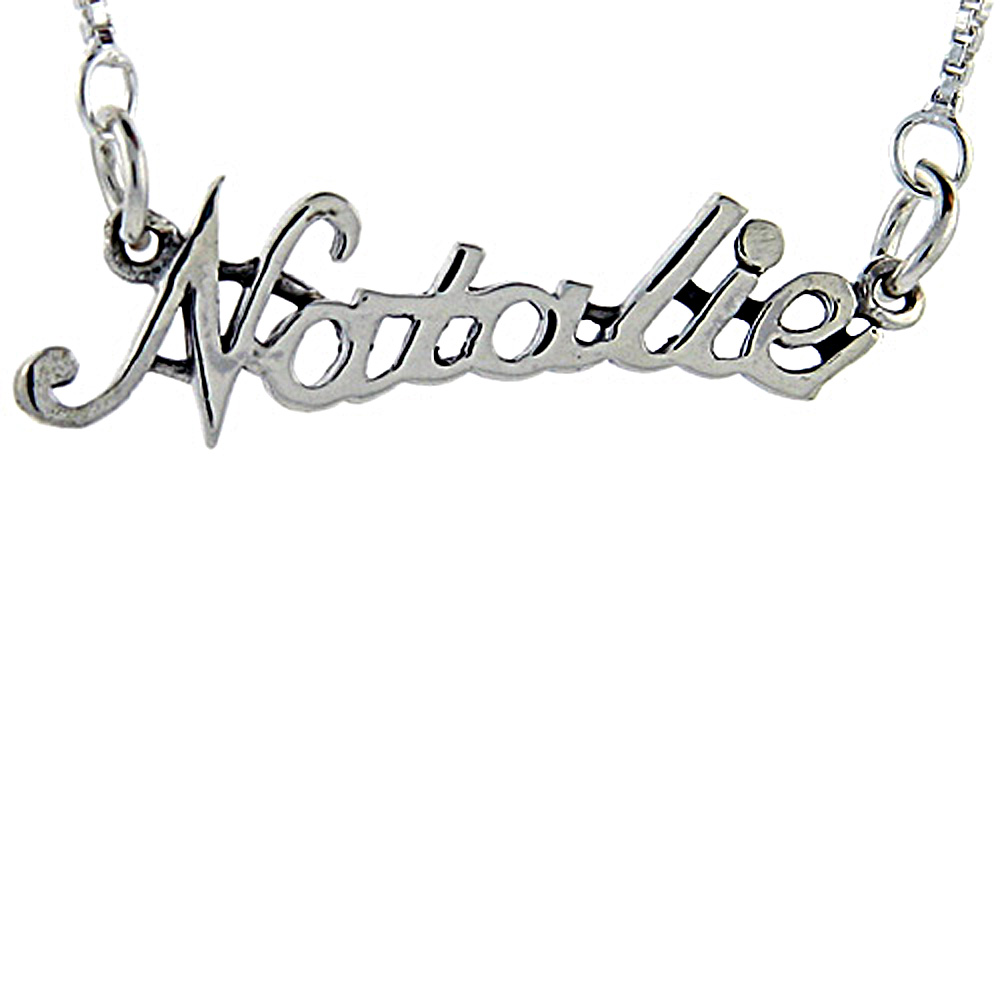 Sterling Silver Name Necklace Natalie 3/8 Inch, 17 Inches Long