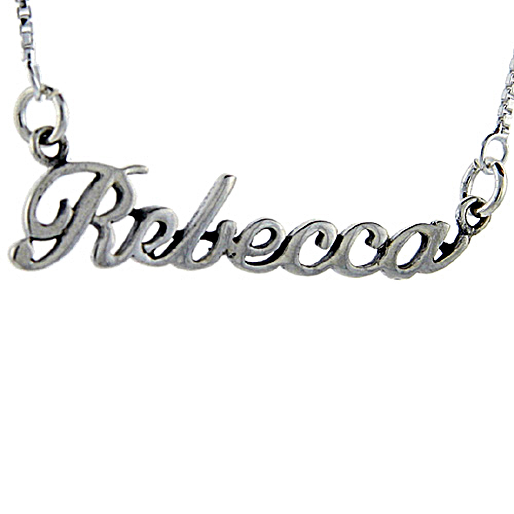 Sterling Silver Name Necklace Rebecca 3/8 Inch, 17 Inches Long