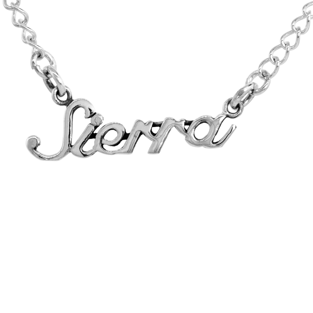 Sterling Silver Name Necklace Sierra 3/8 Inch, 17 Inches Long