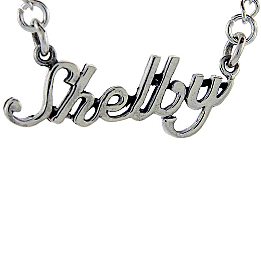Sterling Silver Name Necklace Shelby 3/8 Inch, 17 Inches Long