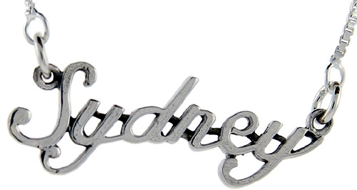 Sterling Silver Name Necklace Sydney 3/8 Inch, 17 Inches Long
