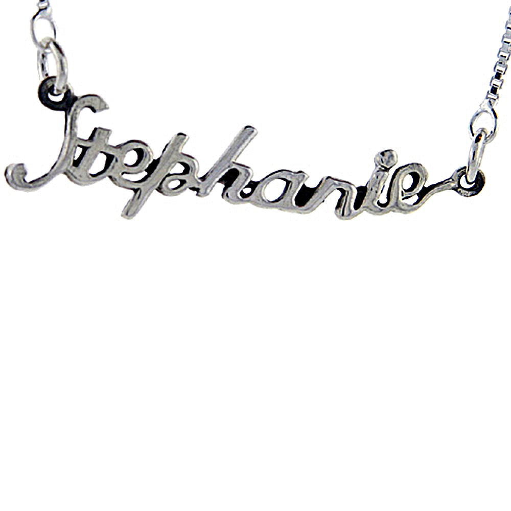 Sterling Silver Name Necklace Stephanie 3/8 Inch, 17 Inches Long