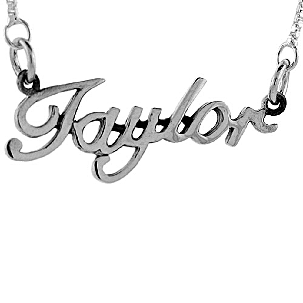 Sterling Silver Name Necklace Taylor 3/8 Inch, 17 Inches Long