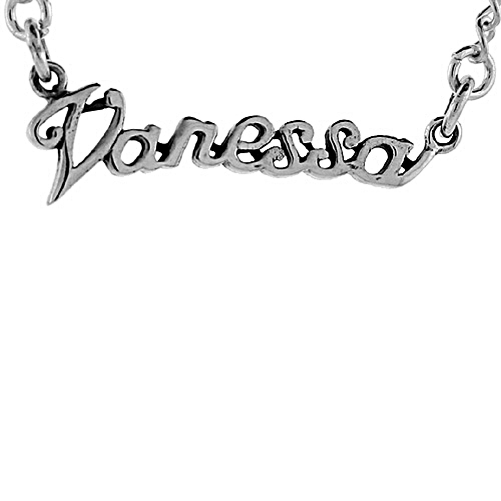 Sterling Silver Name Necklace Vanessa 3/8 Inch, 17 Inches Long