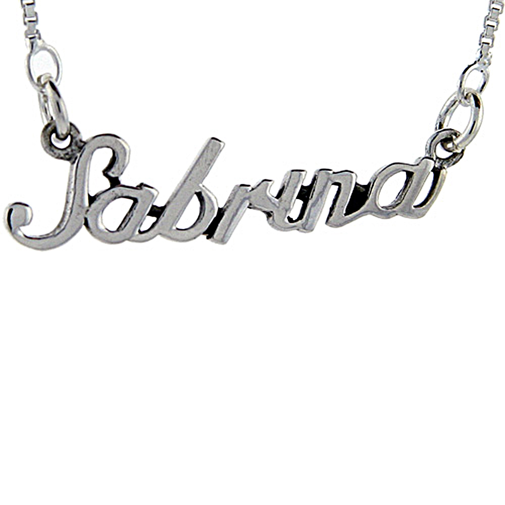 Sterling Silver Name Necklace Sabrina 3/8 Inch, 17 Inches Long