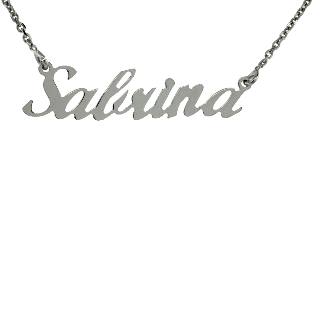 Sterling Silver Name Necklace Sabrina Name Pendant, 16 In. Cable Chain Necklace 