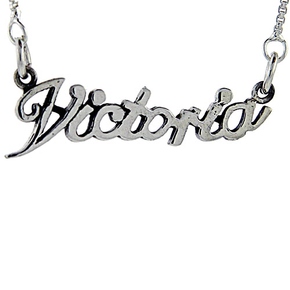 Sterling Silver Name Necklace Victoria 3/8 Inch, 17 Inches Long