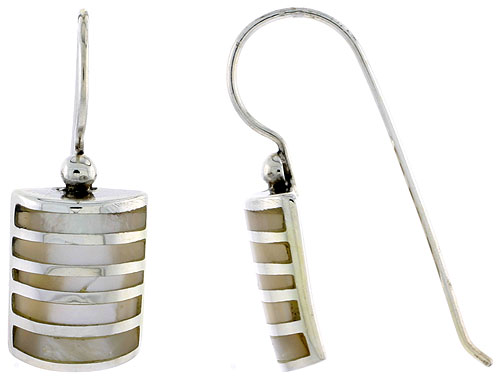Sterling Silver Hook Earrings, w/ Mother of Pearl, 5/8&quot; (16 mm) tall