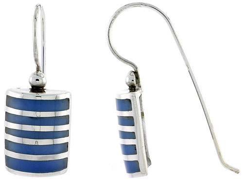 Sterling Silver Hook Earrings, w/ Blue Resin, 5/8&quot; (16 mm) tall