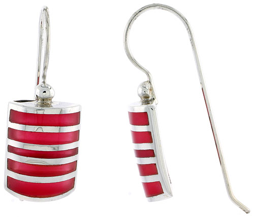 Sterling Silver Hook Earrings, w/ Red Resin, 5/8&quot; (16 mm) tall