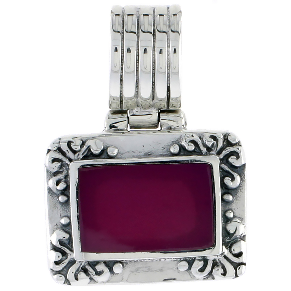 Sterling Silver Oxidized Pendant, w/ 14 x 10 Rectangular Purple Resin, 5/8&quot; (17 mm) tall