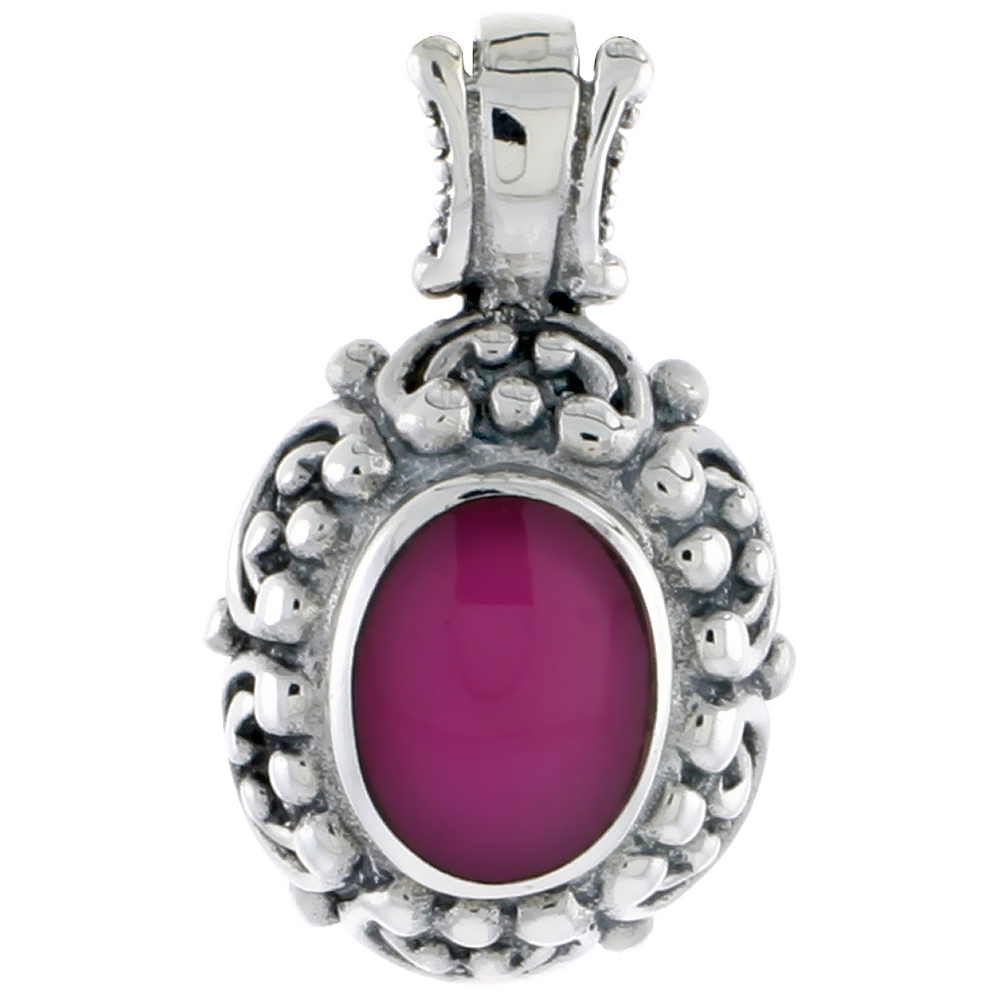 Sterling Silver Oxidized Pendant, w/ 11 x 9 mm Oval-shaped Purple Resin, 1 1/16" (27 mm) tall
