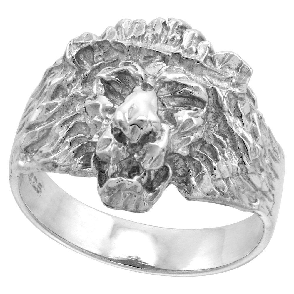 Sterling Silver Lion Ring Diamond Cut Finish 3/4 inch wide, sizes 8 - 13