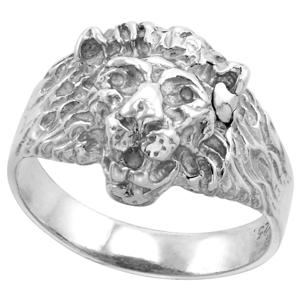 Sterling Silver Lion Ring Diamond Cut Finish 1/2 inch wide, sizes 6 - 12
