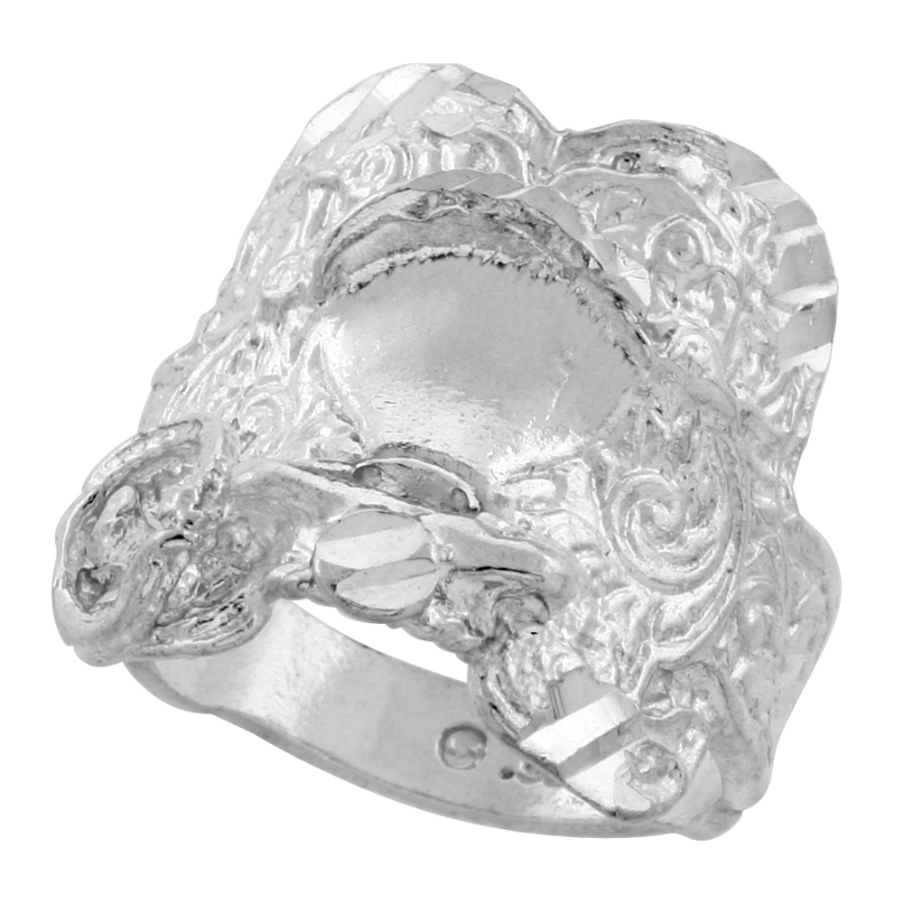 Sterling Silver Horse Saddle Ring Diamond Cut Finish 7/8 inch wide, sizes 8 - 13
