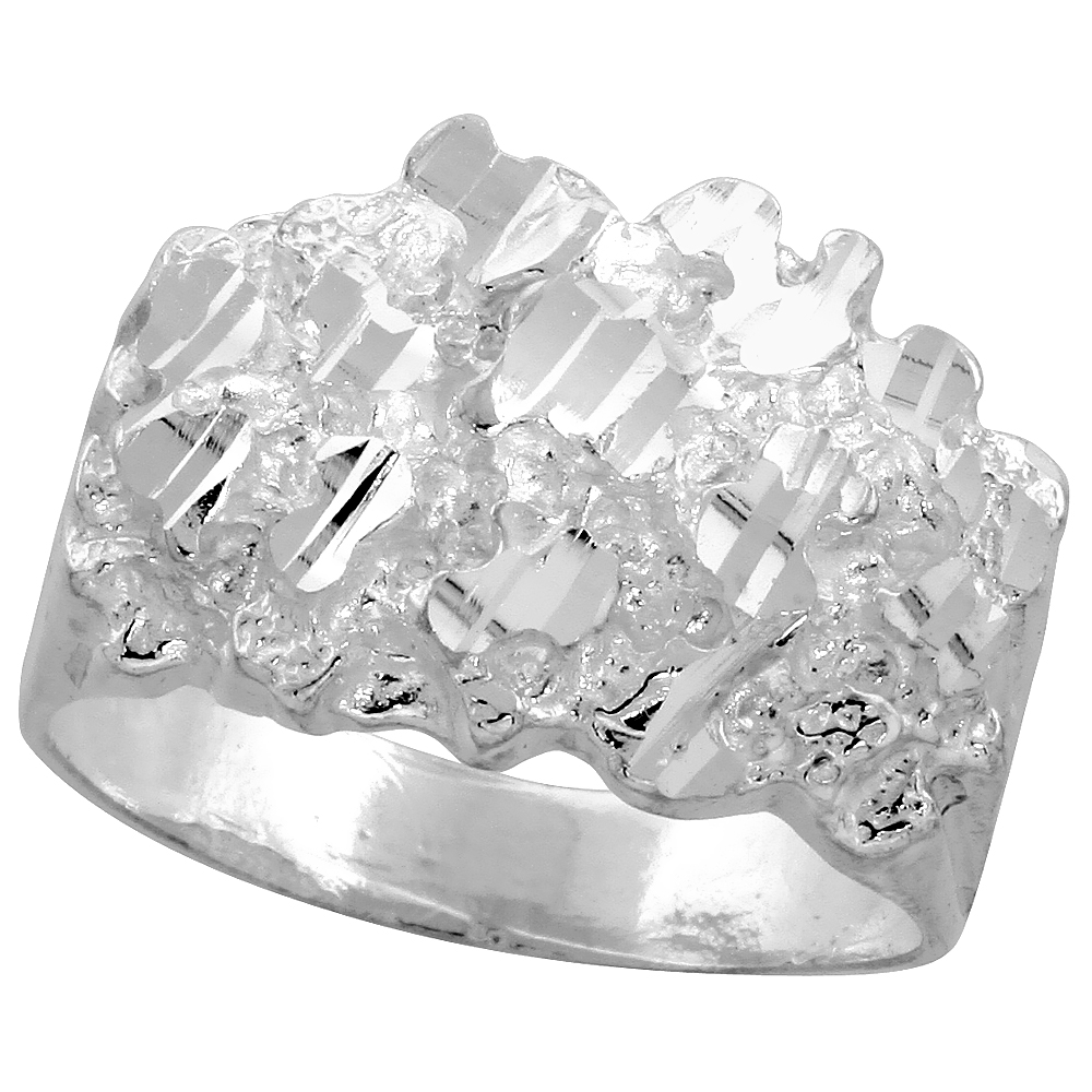 Sterling Silver Nugget Ring Diamond Cut Finish 9/16 inch wide, sizes 8 - 13