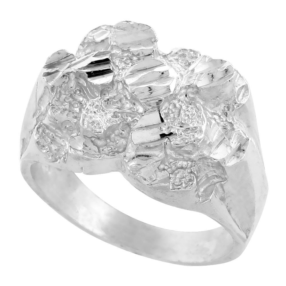 Sterling Silver Nugget Ring Diamond Cut Finish 11/16 inch wide, sizes 8 - 13