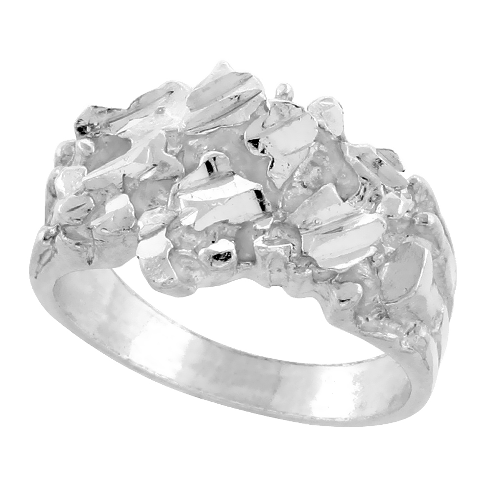 Sterling Silver Nugget Ring Diamond Cut Finish 1/2 inch wide, sizes 8 - 13