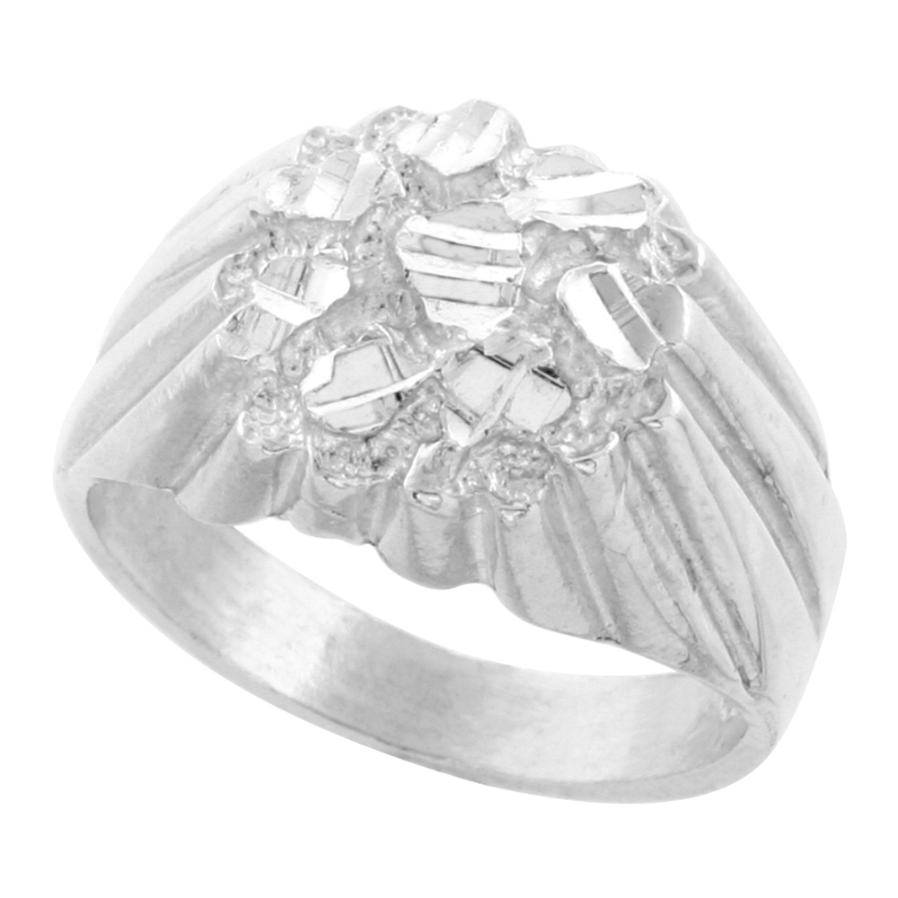 Sterling Silver Nugget Ring Diamond Cut Finish 9/16 inch wide, sizes 8 - 13
