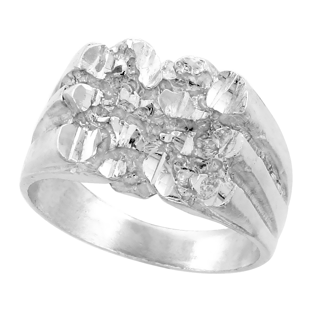 Sterling Silver Nugget Ring Diamond Cut Finish 1/2 inch wide, sizes 8 - 13
