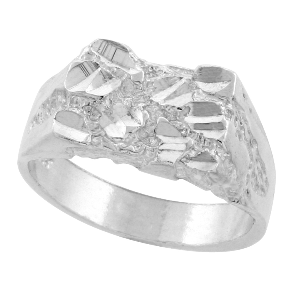 Sterling Silver Nugget Ring Diamond Cut Finish 3/8 inch wide, sizes 8 - 13