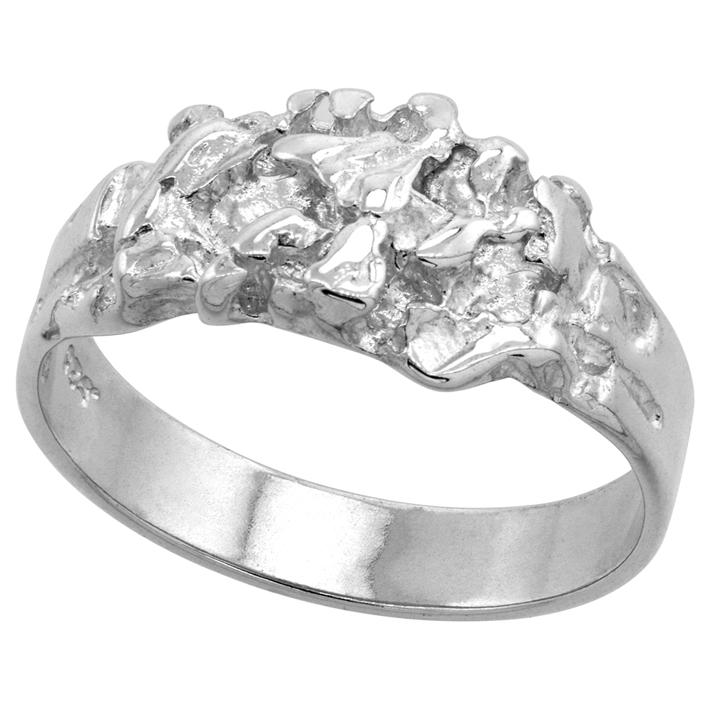7/16 inch Sterling Silver Nugget Ring for Men Polished Finish, sizes 8 - 13