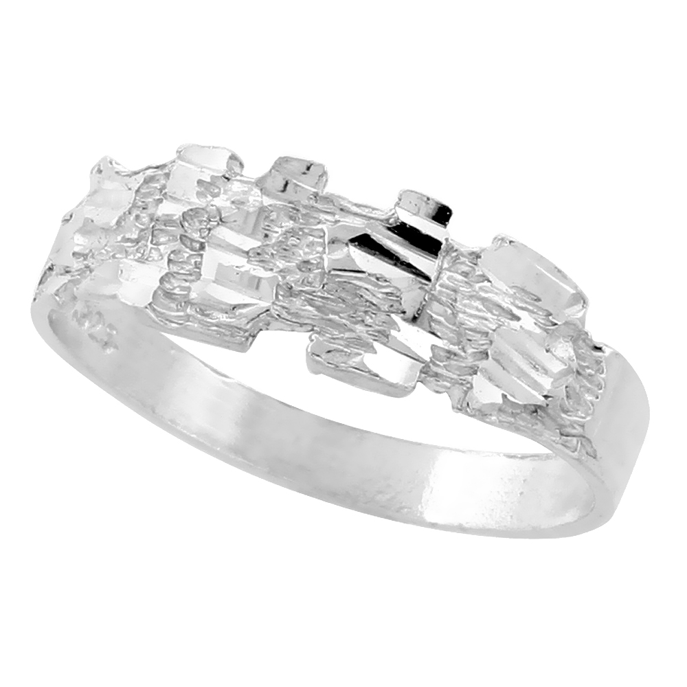 Sterling Silver Nugget Ring Diamond Cut Finish 5/16 inch wide, sizes 8 - 13