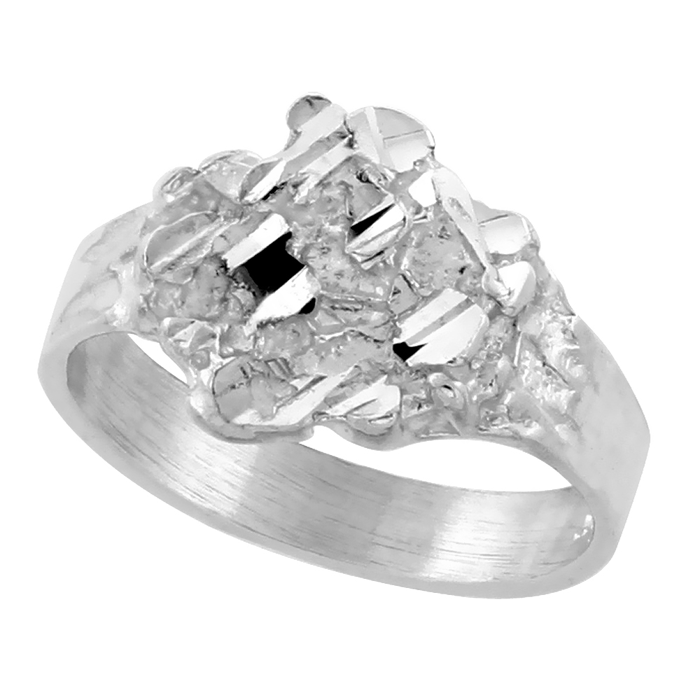 Sterling Silver Nugget Ring Diamond Cut Finish 1/2 inch wide, sizes 6 - 11