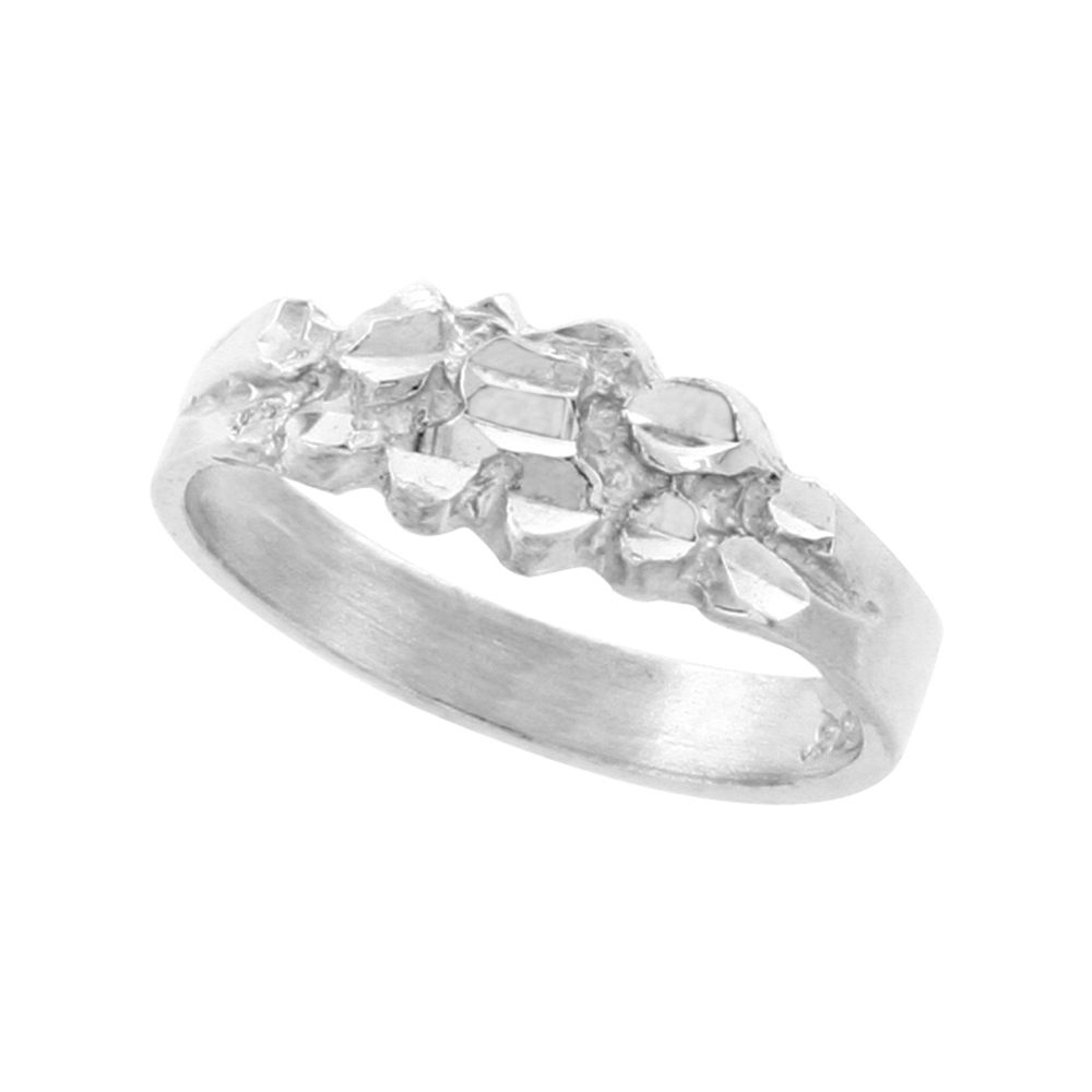 Sterling Silver Thin Nugget Ring Diamond Cut Finish 1/4 inch wide, sizes 6 - 10