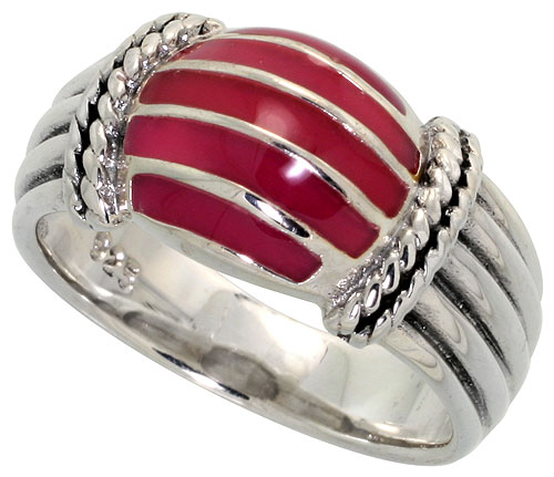Sterling Silver Dome Ring, w/ Red Resin, 3/8 inch (10 mm) wide