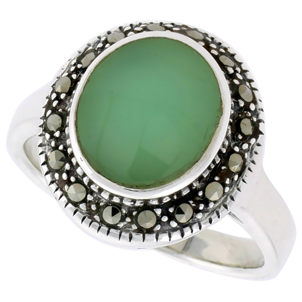 Sterling Silver Marcasite Ring for Women 10mm Round Asorted Colors Oxidized Antiqued 5/8 inch