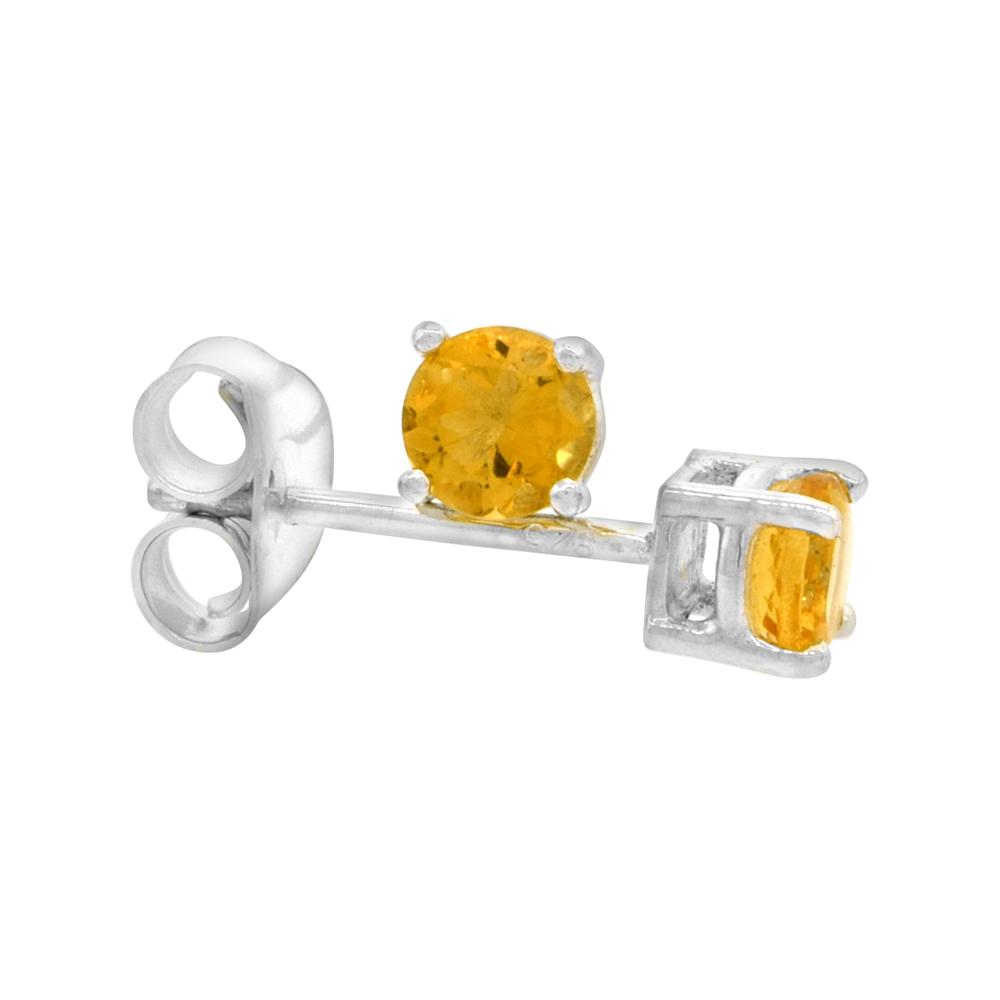 Sterling Silver Natural Citrine Stud Earrings 4mm Round Heavy Basket Setting