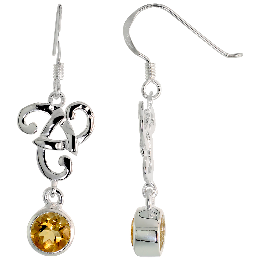 Sterling Silver Genuine Citrine Triquetra Earrings Celtic Trinity Knot, 2 inch