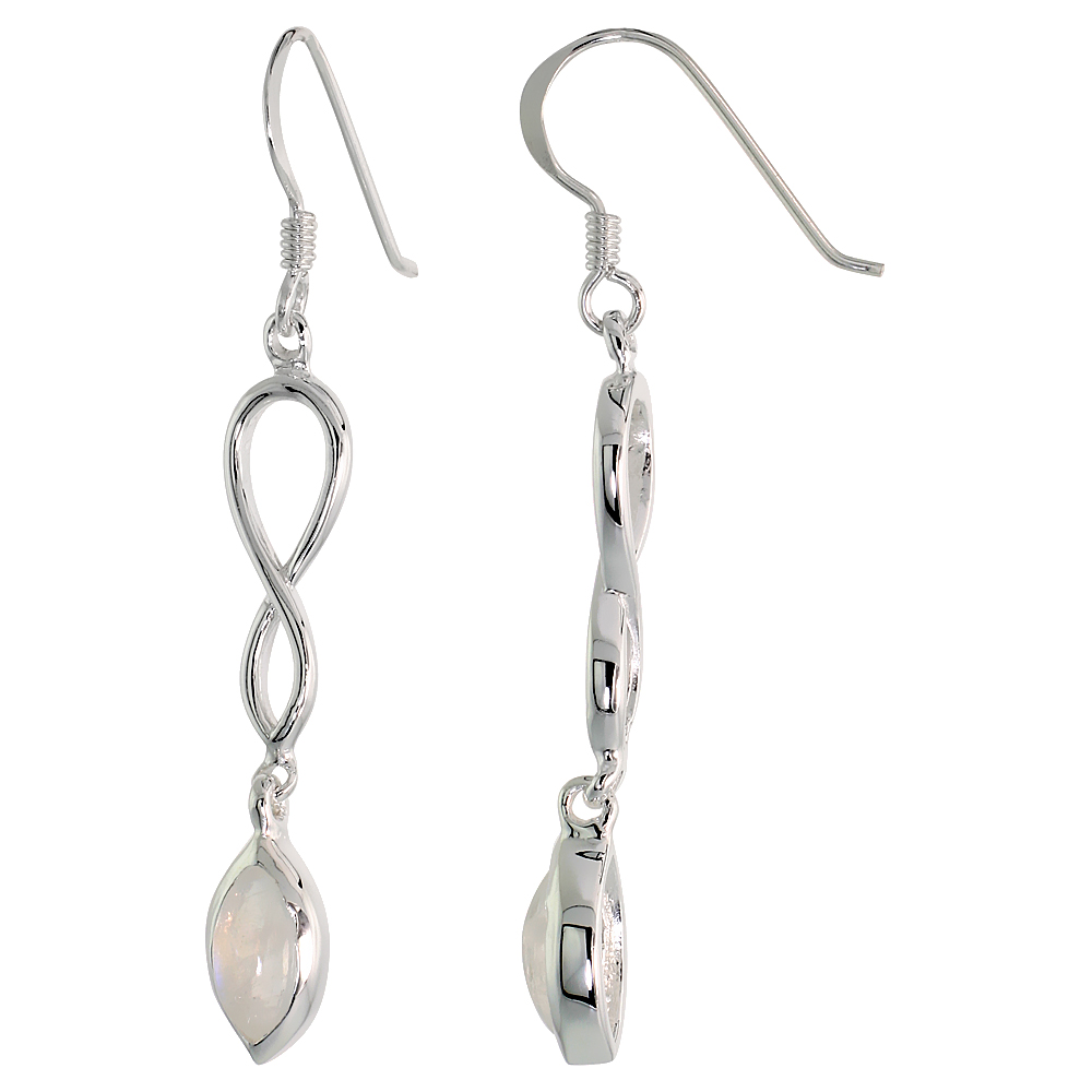 Sterling Silver Genuine Moonstone Infinity Symbol Earrings Teardrop, 1 3/4 inch