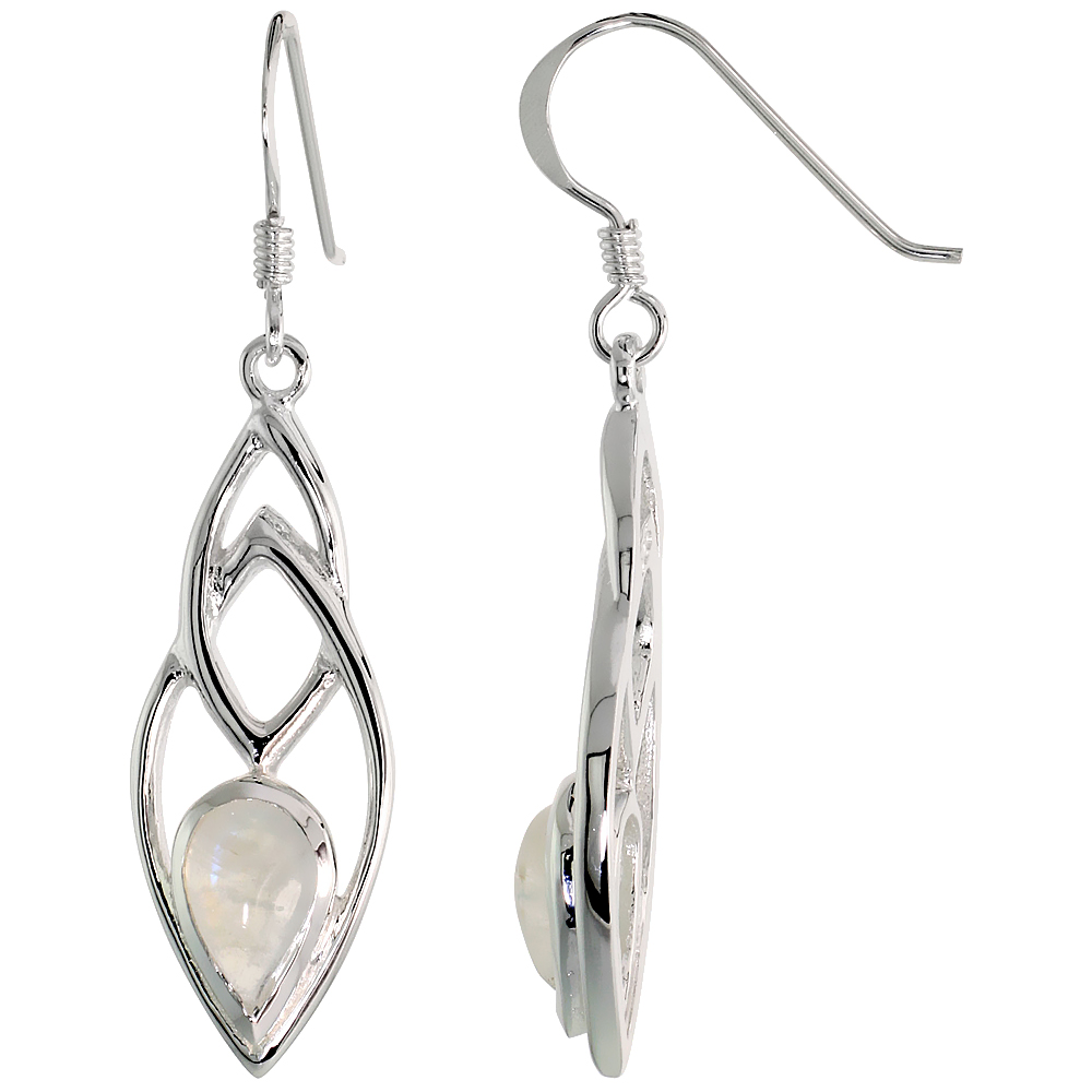 Sterling Silver Genuine Moonstone Teardrop Earrings, 1 5/8 inch