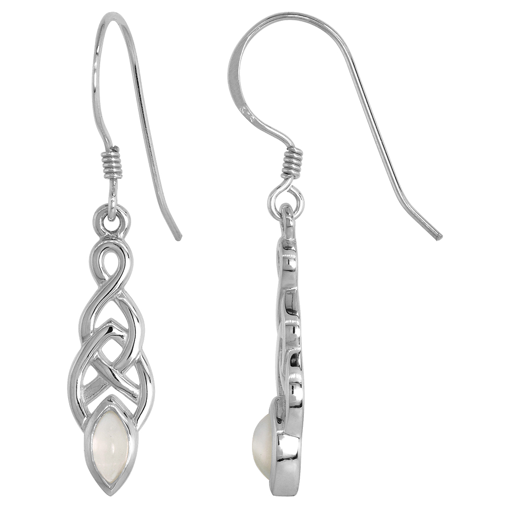 Sterling Silver Genuine Moonstone Celtic Knot Earrings, 2 inch