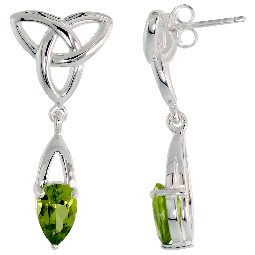 Sterling Silver Genuine Peridot Triquetra Earrings Celtic Trinity Knot , 1 1/4 inch