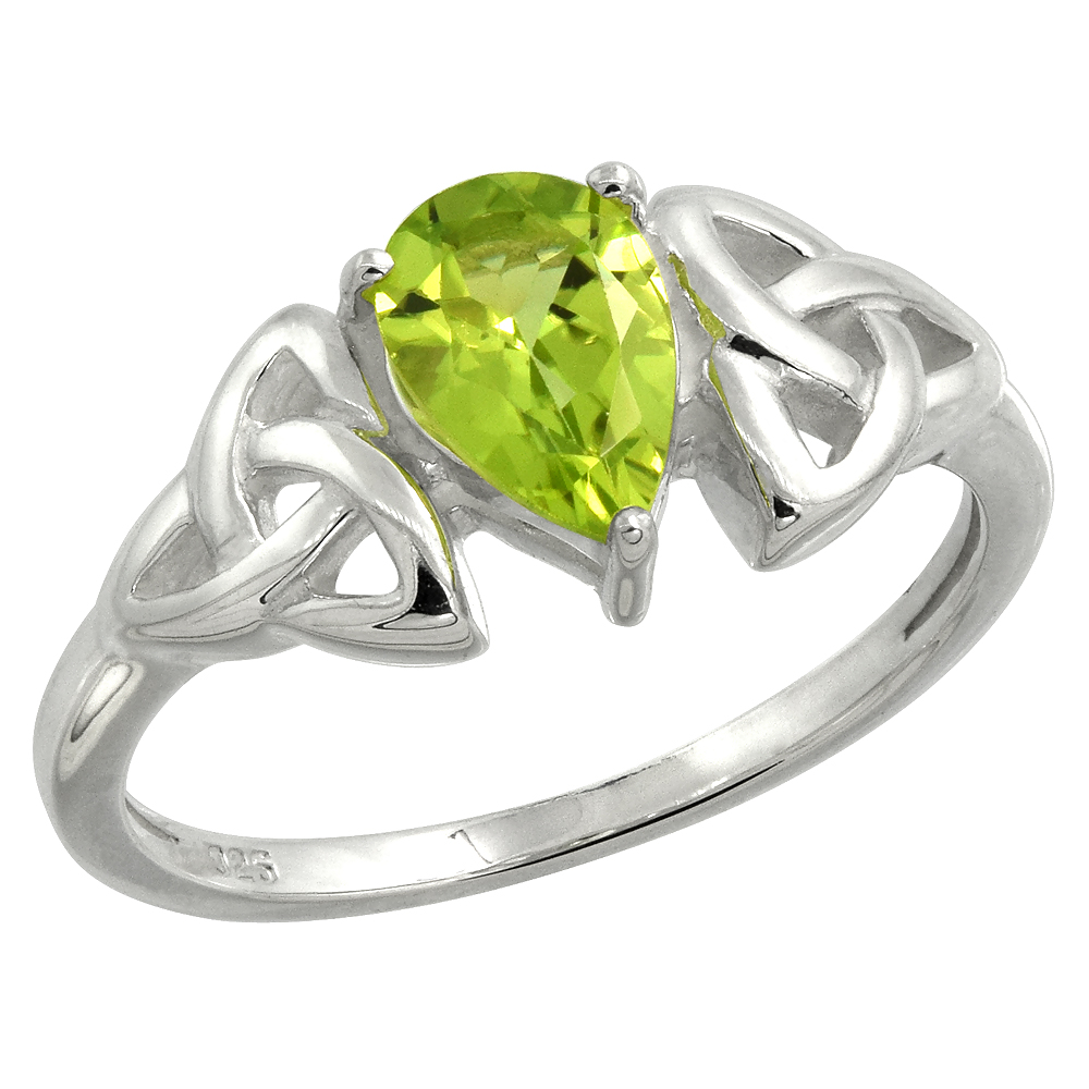 Sterling Silver Celtic Knot Trinity Ring with Natural Peridot 5/16 inch wide, sizes 6 - 10