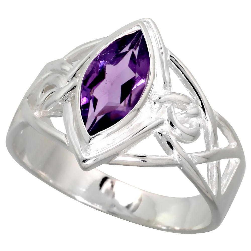 Sterling Silver Celtic Infinity Knot Ring with Natural Amethyst 1/2 inch wide, sizes 6 - 10