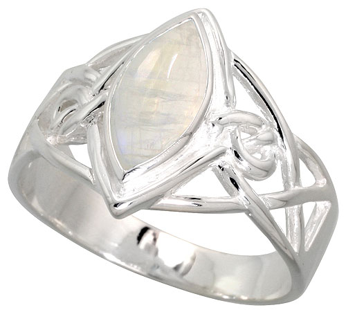 Sterling Silver Celtic Infinity Knot Ring with Natural Moonstone 1/2 inch wide, sizes 6 - 10