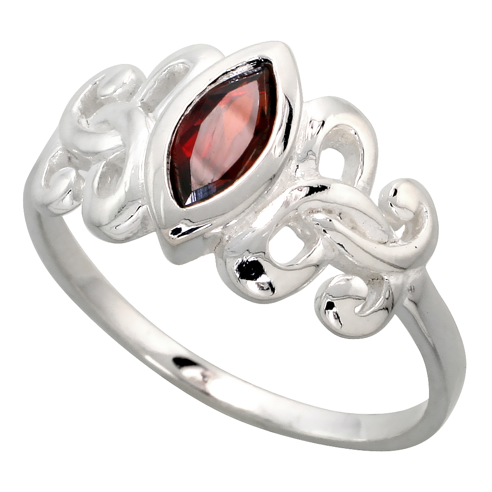 Sterling Silver Celtic Motherhood Knot Ring with Natural Garnet 3/8 inch wide, sizes 6 - 10