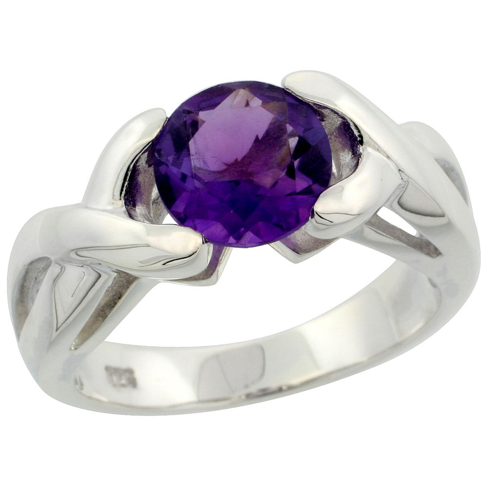 Sterling Silver Amethyst Hugs &amp; Kisses Ring 1.85 ct 5/16 inch wide, sizes 6 - 10