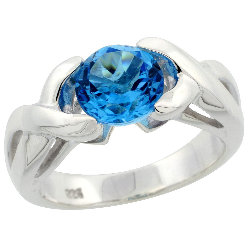 Sterling Silver Blue Topaz Hugs &amp; Kisses Ring 2.5 ct 5/16 inch wide, sizes 6 - 10