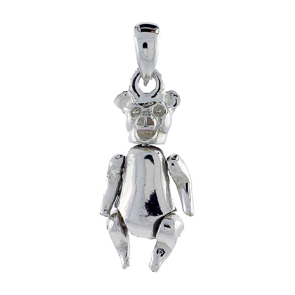 Sterling Silver High Polished Movable Pig Pendant, 13/16 inch long