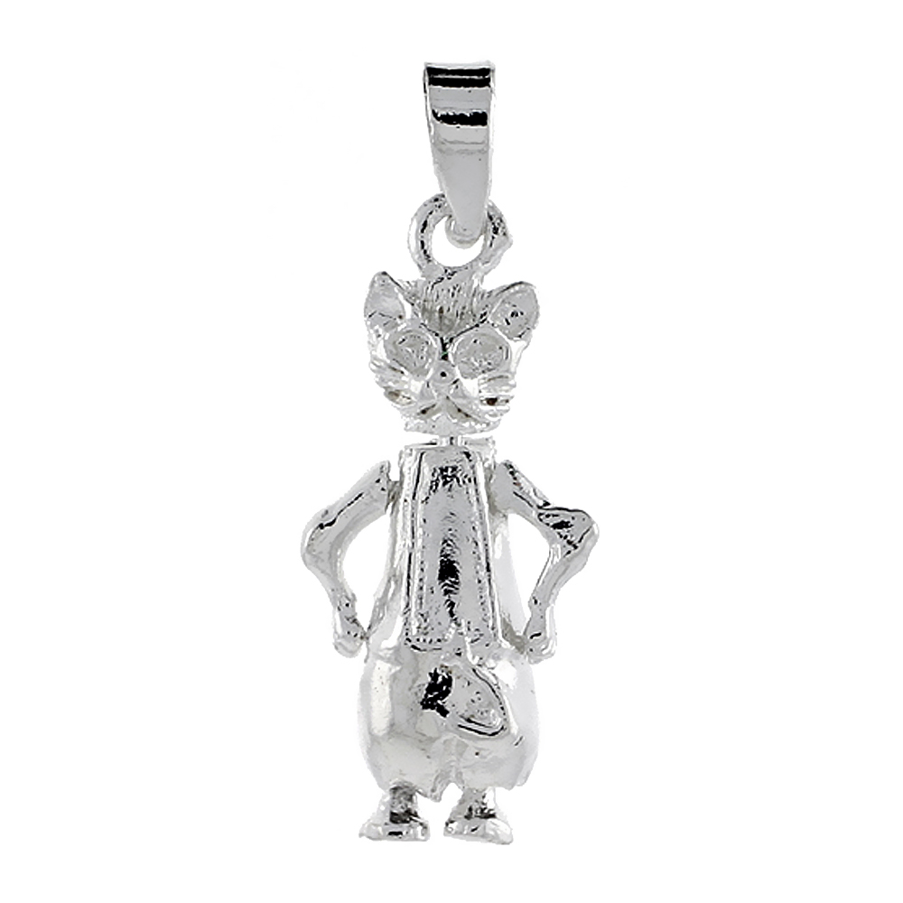 Sterling Silver High Polished Movable Cat Pendant, 3/4 inch long